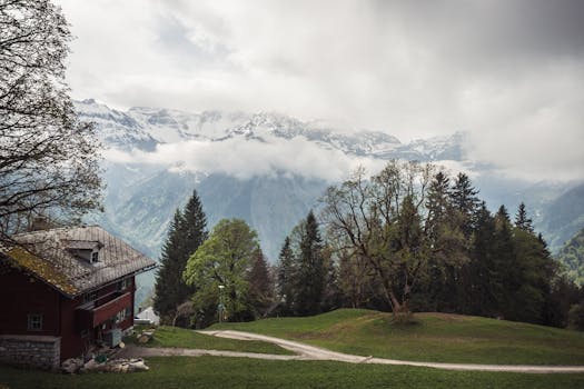 beautiful rural landscape with cabin