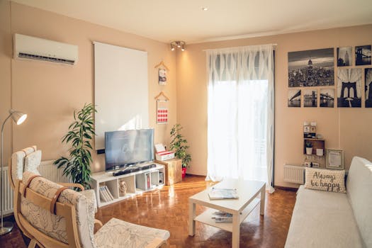 organized tiny house living room