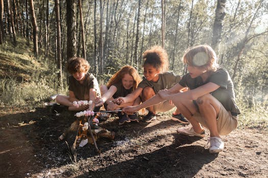 happy family camping outdoors