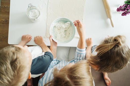 family enjoying a meal together in a tiny house kitchen